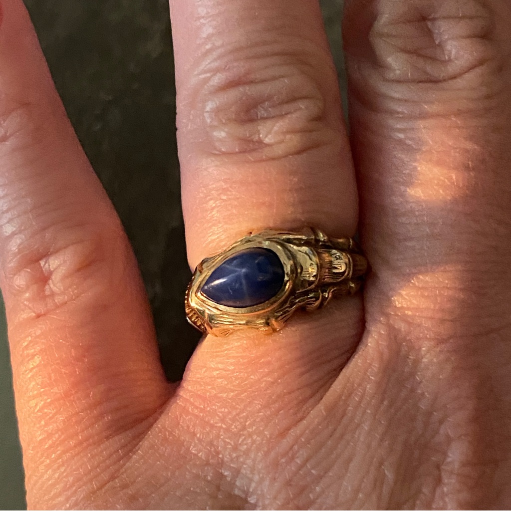 Unique Victorian Vintage 10k Gold Star Sapphire Ring Serpent Snake Animal